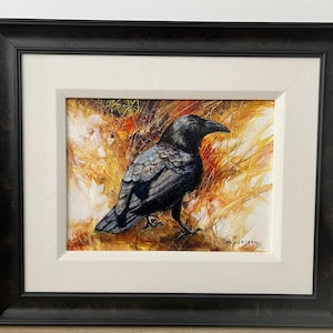 Janice ROBERTSON &quot; Raven 1 &quot; Original Acrylic on Masonite Board Canadian Painter One of a kind Hand Painted Signed Impressionism Realism