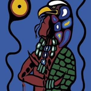 Frank POLSON &quot; Eagle Shaman &quot; Canvas Authentic Indigenous Collectible Ltd Edition Size 195 Made In Canada Algonquin Long Point First Nations