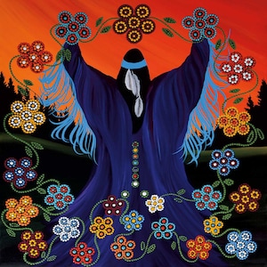 BETTY ALBERT &quot; Inspiration &quot; Canvas Authentic Indigenous Collectible Made In Canada Native art Cree First Nation Aboriginal RARE Flowers
