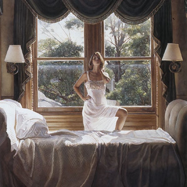 Steve HANKS S/N LEP Signed and Numbered Limited Edition Print " Savoring the Sun " Provocative Pose Sun Shining through See Through Dress