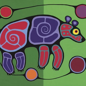 Jim OSKINEEGISH &quot; Bear &quot; Native Canvas Authentic Indigenous Collectible Made In Canada Symbolic ART Predator Impressionism Grizzly Hunter