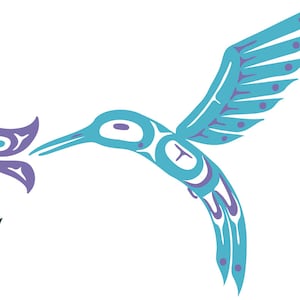 Pauline Bull &quot; Blue Hummingbird and Flower  &quot; Interior Salish Canvas Authentic Indigenous Made In Canada Collectible Native Art First Nation