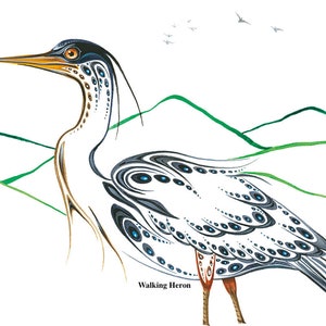 Ray BAPTISTE &quot; Walking Heron &quot; Canvas Authentic Indigenous Collectible Made In Canada Native art First Nations Aboriginal Spirit Ojibway