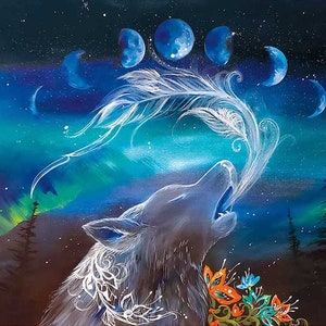 Erickson Karen &quot; Wolf Whisperer&quot; Canvas Authentic Indigenous Collectible Limited Edition Made In Canada Native art Metis Cree Nation Gift
