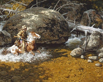 75 Frank C. McCarthy " Covering His Trail " Limited Edition CANVAS 8Hx19W Award Winning Artist Native Americans Horses Cowboys Wild West Art