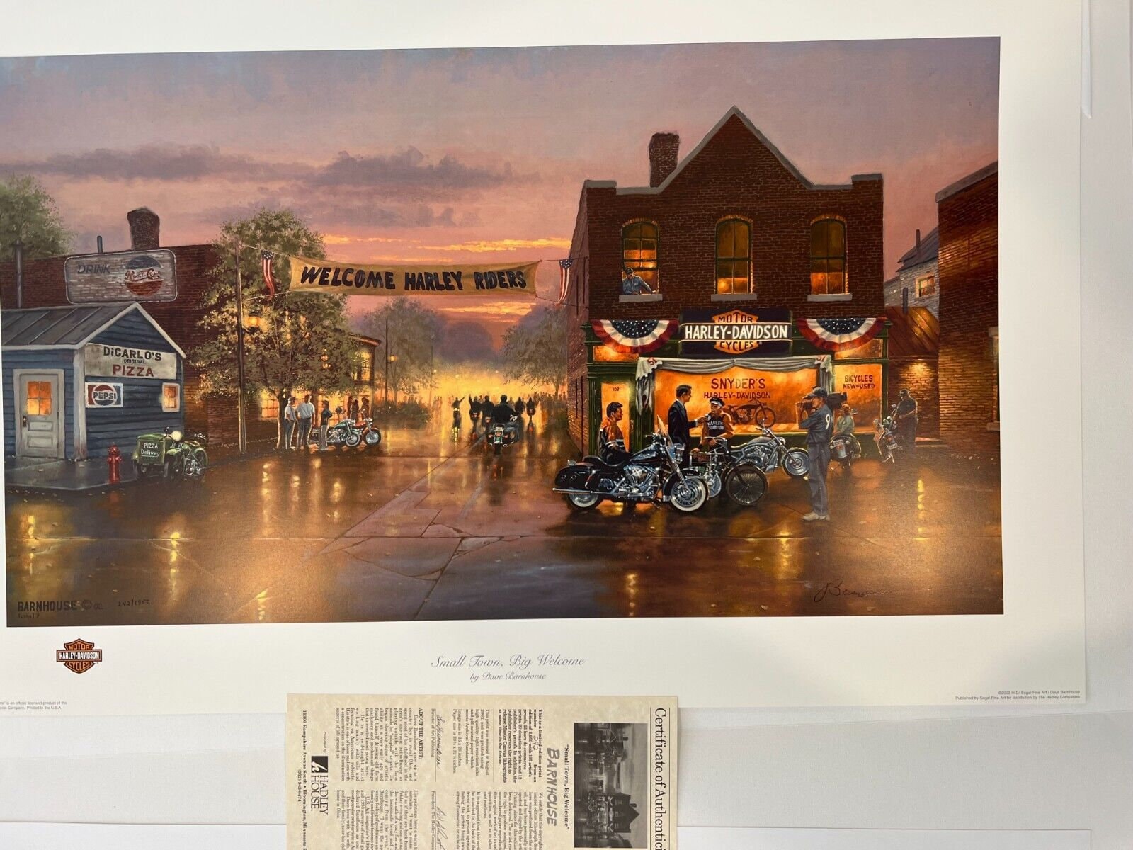 David BARNHOUSE Small Town Big Welcome Harley Davidson LTD Art Print SIGNED Collectible Rare Vintage Old Fashioned Motorcycle Light Etsy UK