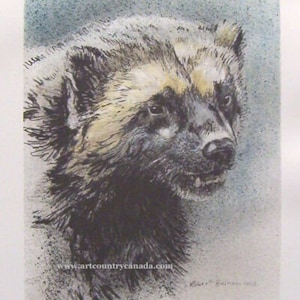 Robert BATEMAN Original LITHOGRAPH &quot; Wolverine&quot; 2 Print Art Set LE Signed Numbered art hand coloured Wildlife Hunting Fox Wild Portrait