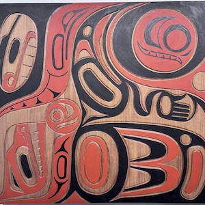 BEAR VISIONS Jim Charlie Original Signed Cedar Paddle Carving Famous Indigenous Carver Hand Made Wood Art One Of A Kind Home Decor Haida Red