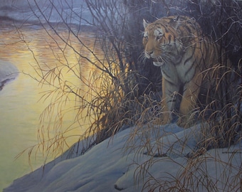 Robert Bateman " Siberian Tiger " Print Limited Edition Signed & Numbered art Collectible and Rare Majestic Wild Cat Stripes Endangered Sun