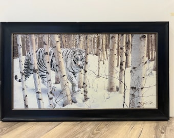 Robert COPPLE " Silent Majesty " Signed And Numbered Canvas art White Tiger FRAMED Limited Edition Collectible Endangered Big Cat Artist