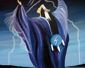 BETTY ALBERT " Valentía " Lienzo Auténtico coleccionable indígena hecho en Canadá Arte nativo Cree Celebración del Trueno Nativo de las Primeras Naciones