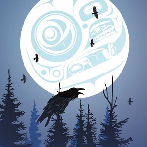 Mark PRESTON Raven Moon Canvas Authentic Indigenous Collectible Limited Edition Size 195 Made In Canada Art Tlingit Yukon Native Indigenous