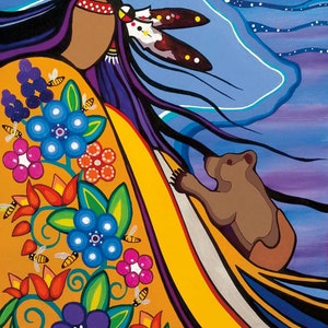 Pam CAILLOUX &quot; Makwa and His Quest for Honey &quot; Canvas Authentic Indigenous Collectible Limited Edition Size 195 Made In Canada Métis Art