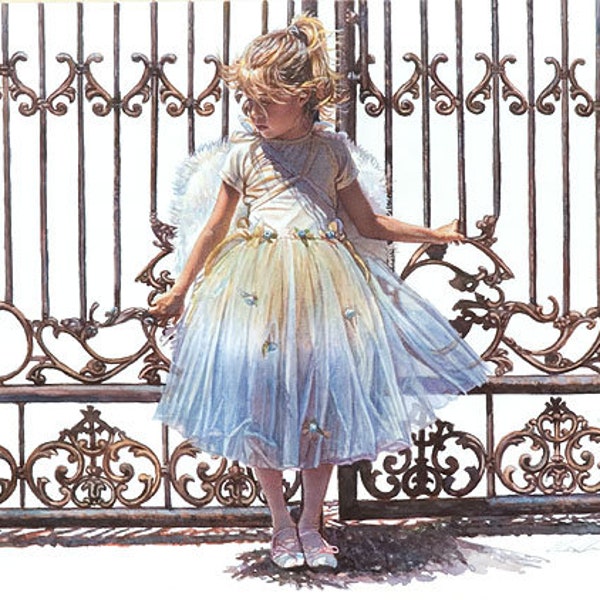 Steve HANKS " Hold Onto the Gate " Limited Edition Canvas Signed and Numbered Little Angel Child Young Girl Imagination Fairy Costume