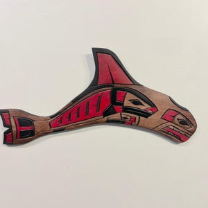 Whale Salmon Raven Native Carving Coast Salish First Nations Indigenous Artist Delbert PETER signed Original Carved in Canada Handmade Art