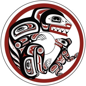 Clarence MILLS &quot; Haida Bear and Cub In Den &quot; Canvas Authentic Indigenous Collectible Canada Native art First Nations Aboriginal Peoples RARE