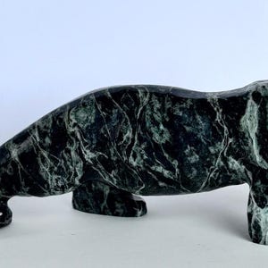 Mark Totan 11&quot; Canadian Serpentine Black Bear by Master Carver Inuit Artist Hand Carved Soapstone Artwork Original Sculpture Indigenous RARE