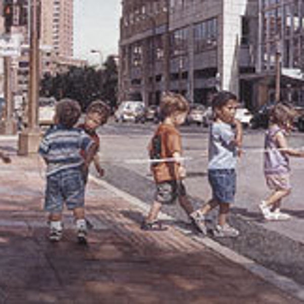 Steve HANKS S/N LEP Signed and Numbered Limited Edition Print " Stringing the Children Along " Young Kids Crossing The Street Together