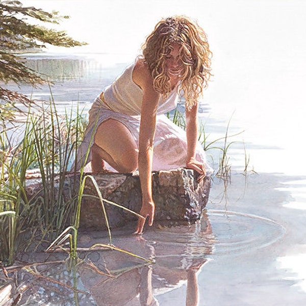 Steve HANKS " Touched By Beauty " Limited Edition Canvas Young Girl Water Coastline Nature Feminine Romantic Peaceful Serene Thoughtful Art