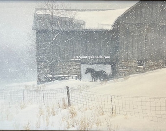 Robert BATEMAN, édition limitée du cheval « Shelter », giclée sur toile 18 x 32 po. Storm Blizzard Horse, collection RARE, état neuf signé