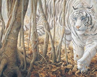 John SEEREY-LESTER " Softly Softly, White Tiger " Limited Edition Giclée Canvas Signed RARE Collectible Signed and Numbered of 180