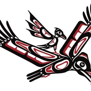 Pauline Bull " Águila y Cuervo "Interior Salish Artista Lienzo Auténtico Indígena Hecho en Canadá Arte Nativo Coleccionable RARE Honor de Vida Silvestre