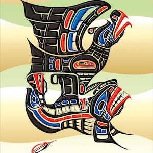 Fred ANDERSON Heiltsuk Thunderbird And Killer Whale Canvas Unstretched Authentic Indigenous Limited Edition Size of 195 Made In Canada Art