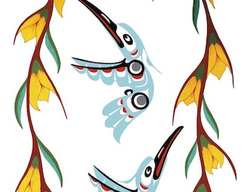 John A Sharkey Kolibri Leinwand 27 "x 18" Authentisch indigenen kanadischen Ureinwohner Kunst der Ersten Indianer an der Nordwestküste Salish Indianer