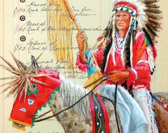 JOHN BALLOUE " All Decked Out " Canvas Authentic Indigenous  Made In Canada art Western Band Oklahoma Cherokee First Nation Warbonnet Horse