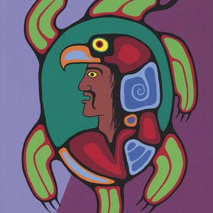 Jim OSKINEEGISH &quot; Guardian Spirit &quot; Native Canvas Authentic Indigenous Collectible Made In Canada Contemporary Symbolic Turtle ART Rare