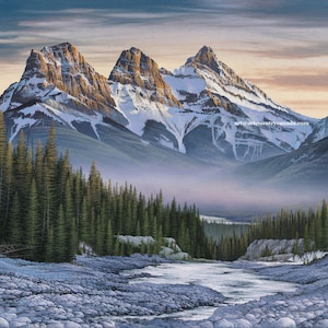 David DAASE &quot; Canmore Evening - The Three Sisters &quot; Giclee Canvas Limited Edition Signed & Numbered art Forest Tress Sunlight Nature Canada