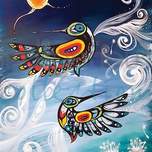 Erickson Karen &quot; Wispy Birds &quot; Canvas Authentic Indigenous Collectible Limited Edition Made In Canada Native art Metis Cree Nation Gift