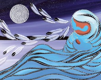 BETTY ALBERT Madre y Luna Lienzo Auténtico Coleccionable Indígena Hecho en Canadá Arte nativo Cree Primeras Naciones Aborígenes Planetas RAROS