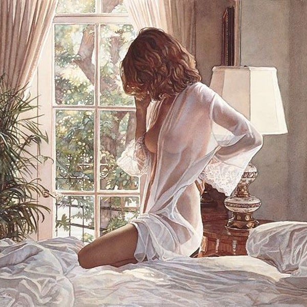 Steve HANKS " Sheer Grace " 17x26 Signed and Numbered Limited Edition CANVAS Female Body Light White Bedroom Quiet Reflection Time Art