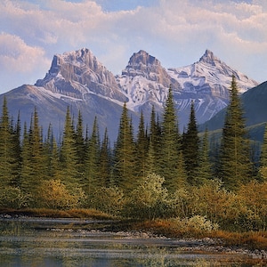 David DAASE &quot; Fall Three Sisters &quot; Giclee Canvas Limited Edition Signed & Numbered art Canmore Alberta Famous Peaks Faith Hope Charity