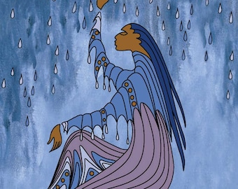 MAXINE NOEL " Rainmaker " Canvas Authentic Indigenous Collectible Limited Edition Size of 495 Made In Canada art Colourful World Nature Blue