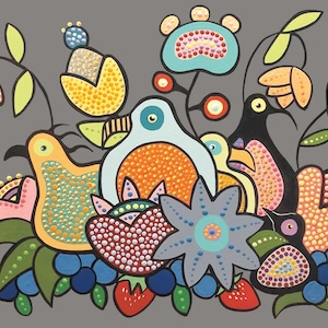 Donna LANGHORNE &quot; The Strange &quot; Canvas Authentic Indigenous Collectible Limited Edition Size of 195 Made In Canada art Birds Flower Colorful