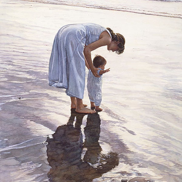 Steve HANKS " Standing on Their Own Two Feet " Limited Anniversary Edition Canvas Young Woman Water Child art