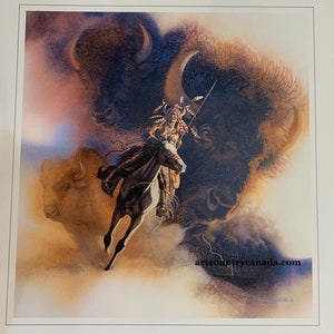Bev DOOLITTLE &quot; Runs With Thunder &quot; art print Camouflage Native WSS RARE Buffalo Horse Warmth Collectible Bison Signed Cover Page