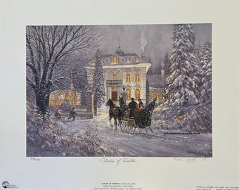 Doug LAIRD Shades Of Winter Collectible Limited Edition Signed & Numbered art Sleigh ride, Winter Family Holiday RARE Vintage Old Fashioned