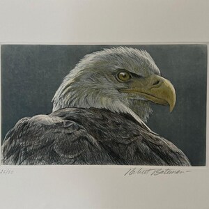 Robert Bateman &quot; Bald Eagle Head &quot; Limited Edition Etching Signed Numbered Art Rare Original Lithograph Hand Coloured Bird Canadian Artist