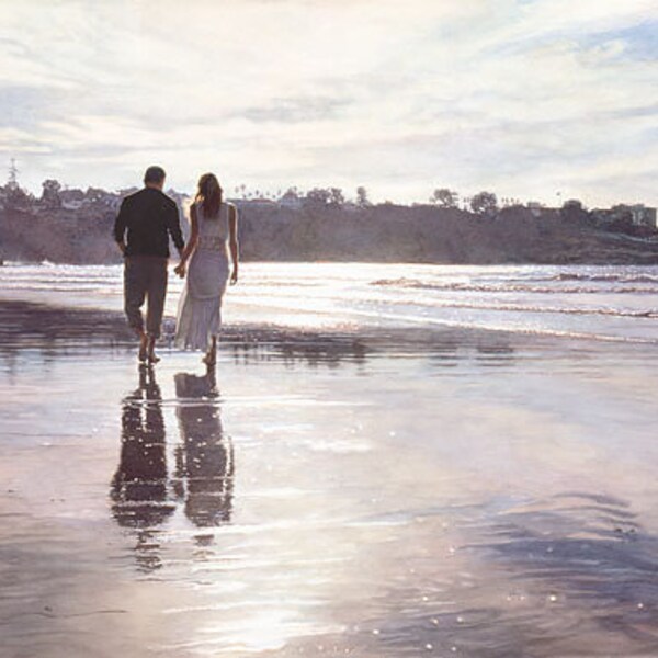Steve HANKS " Hold On to Your Dreams " Limited Anniversary Edition Canvas Couple Walking Along Beach Shore Water Partners Evolution of Life