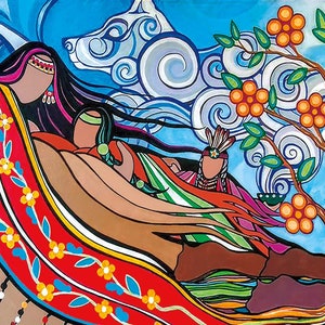 Pam CAILLOUX &quot; Knowledge Through The Generations &quot; Canvas Authentic Indigenous Collectible Limited Edition Size 195 Made In Canada Métis Art