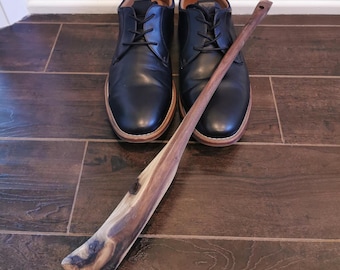 Handmade Walnut Wood Shoehorn with Wood Hanger