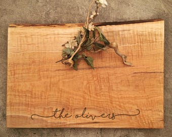 Large Personalized Cutting Board - Live Edge Maple Cheese Board -  #S29A