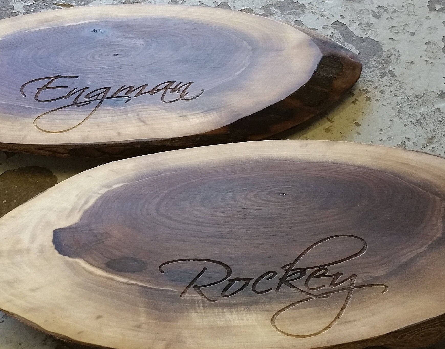 Personalized Cutting Board 18x11 Luxury Live Edge Black Walnut w/ Feet