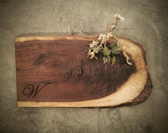 Personalized Cutting Board - Rustic One of a Kind Live Edge Walnut Cheese Board - #A29A