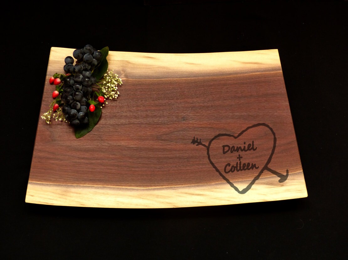Personalized Cutting Board 18x11 Luxury Live Edge Black Walnut w/ Feet
