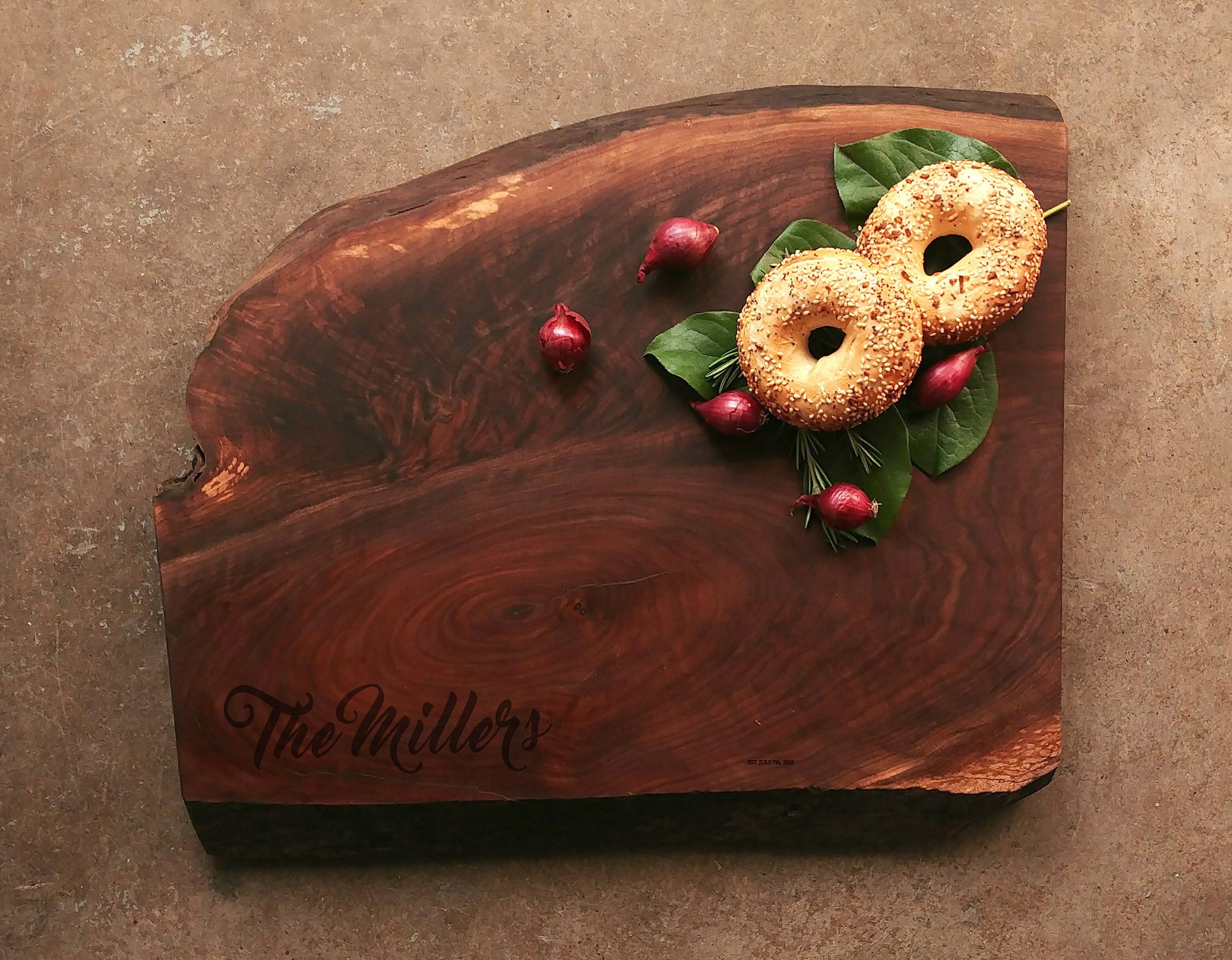 XLarge Personalized Cutting Board w/Feet & Wood Butter Live Edge