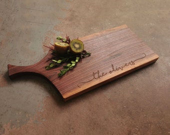 Personalized Cheese Board - Walnut Cutting Board with Handle - NØGEN Collection by OSOhome - Ecofriendly Wedding Gift